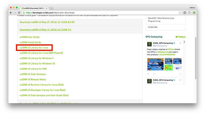 Figure 5: Since we're installing the cuDNN on Ubuntu, we download the library for Linux.