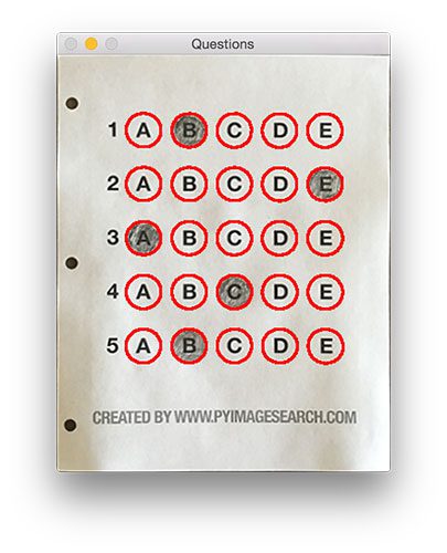 Figure 6: Using contour filtering allows us to find all the question bubbles in our bubble sheet exam recognition software.